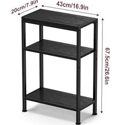 Narrow Side Table Set of 2 for Small Space, 3 Tier Slim End Table, Thin Nightstand, Skinny Snack Couch Table, Sofa Bedside Table in Living Room, Bedroom, Study, Kitchen and Balcony (Black) - color: Black, size: 3-Tier (7.9''D*17''W*26.6''H)