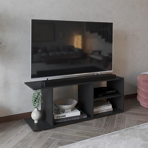 Compact TV Stand for 65-Inch TV: 47.4-Inch Slim Width for Small Spaces - 5 Open Shelves Media Console with 22lb Top Support for Apartments & Living Rooms