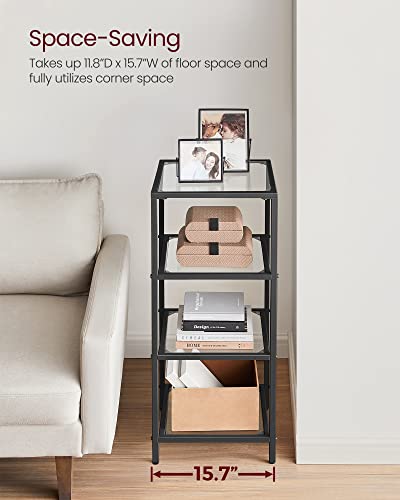 VASAGLE Bookcase, 4-Tier Bookshelf, Slim Shelving Unit for Bedroom, Bathroom, Home Office, Tempered Glass, Steel Frame, Ink Black ULGT028B61 - color: Ink Black, size: 4 Tiers (15.7"W x 37.4"H)