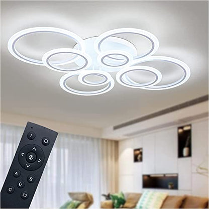 Shine LUEST Modern LED Ceiling Light, Dimmable LED Chandelier Flush Mount Ceiling Lights, Remote Control Acrylic Ring Ceiling Lamp Fixture for Living Room Dining Room Bedroom (White, 8 Rings) - color: White, 8 Rings