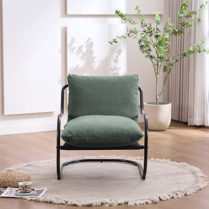 Ergonomic Low Profile Accent Armchair, Modern Upholstered Lounge Reading Chair with Heavy-Duty Metal Frame, Comfy Small Space Side Chair for Living Room Bedroom Office,Green - color: Green