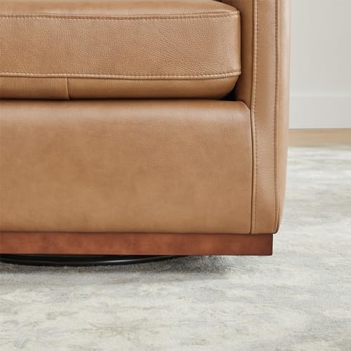 CHITA Genuine Leather Swivel Chair, Wood Frame, Fully Assembled, Saddle | Leather Arm Chair with 360° Swivel Solid Wood Base, Mid Century Modern Living Room Chair, 33"Dx30"Wx33"H, 300 Lb Capacity - color: Saddle