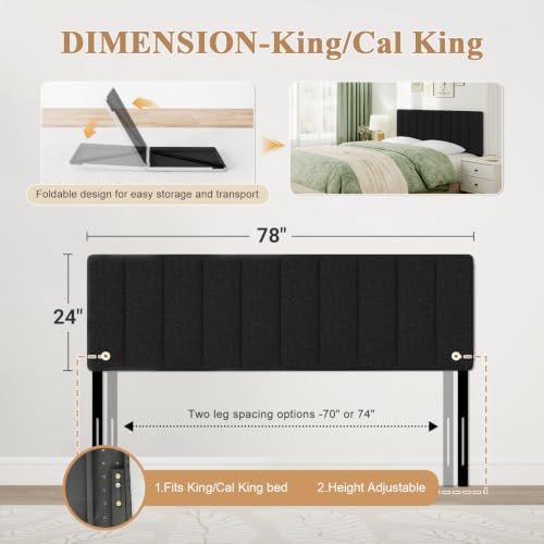 King Size Headboard Only, Height Adjustable Linen, Black - color: Linen-black, size: King/California King