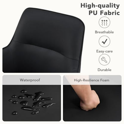 Modern Swivel Dining Chairs Set of 6, Upholstered Dining Room Chairs with Thicken Cushion, 360°Swivel Dining Chairs with Metal Legs for Dining Room, Kitchen, Bedroom, PU, Black - color: Black, size: Set of 6