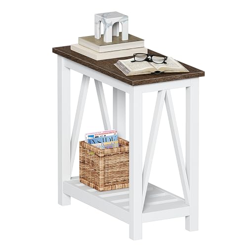 ChooChoo Farmhouse End Table, Narrow Side Table with Shelf | Slim Bedside Table ,Small Spaces, Rustic Nightstand, Living Room, Bedroom ,White - color: White, size: 1 Pack
