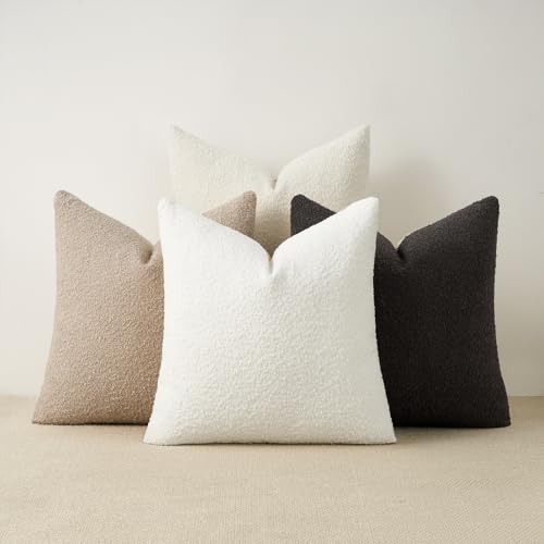 Topfinel Neutral Grey Boucle Throw Pillow Covers 18x18 Inches Set of 4 Contrast Color Modern Living Room Decorative Cushions with Linen Cotton Backing Minimalist Chair Sofa Couch Home Style - color: Neutral Grey, size: 18" x 18" (Pack of 4)