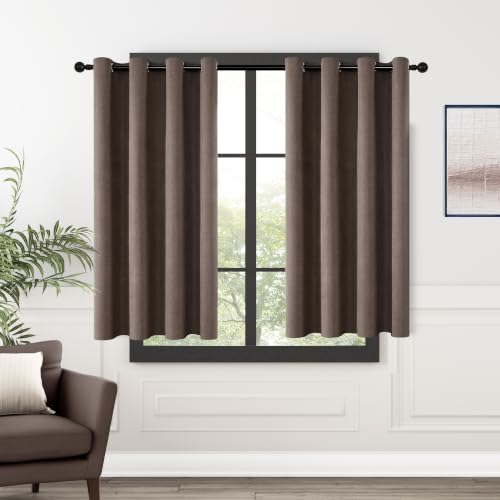 ChrisDowa Brown Blackout Curtains 45 Inches Long 2 Panels for Bedroom | Room Darkening,Light Blocking,Thermal Insulated,Faux Linen,Farmhouse,Grommet,Window Treatment,Drapes,Living Room,52x45 - color: Brown, size: 52"W x 45"L (Pack of 2)