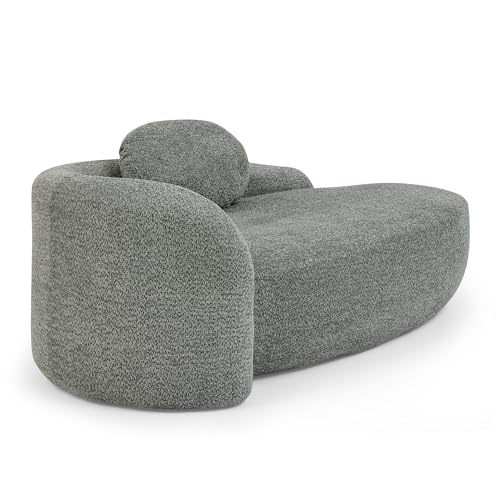 Modern Oval Single Lazy Sofa Chair, Bouclé Fabric Single Lounge Chair with Integrated Backrest, Side Armrest and Pillow, Compact Space-Saving Lounge Chair for Living Room Bedroom (Dark Gray//033) - color: Dark Gray//033