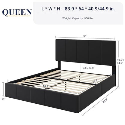 Allewie Queen Size Dutch Velvet Upholstered Platform Bed Frame/Vertical Channel Tufted Adjustable Headboard/Low Profile Bed Frame/No Box Spring Needed/Easy Assembly/Black - color: Black, size: Queen