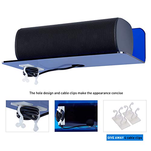 OAPRIRE Small Floating Wall Shelves Set of 2 - Personalize&Easily Expand Wall Space - 9 Inch Acrylic Wall Shelf for Bedroom, Gaming Room, Living Room, Bathroom, Office, with Cable Clips - Clear Blue | Strong Tape Adhesive Wall Shelf, Easy Installation, Ho
