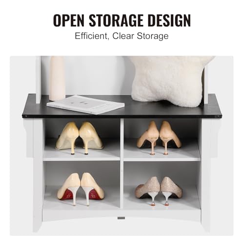 VEVOR Hall Tree Entryway Bench, Coat Rack with Shoe Storage, 32" Wide Mudroom Bench with Seating and Adjustable Shelves, 5 Hanging Hooks and 4 Storage Drawers, for Mudroom, Entryway, Hallway - size: 32" Wide