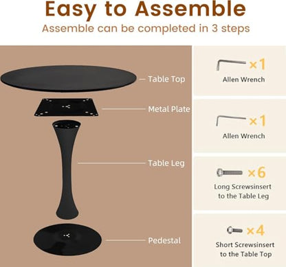 Tulip Table, 31.5" Round Dining Table with Thickened Tabletop & Metal Pedestal, Circle Bistro Table for Kitchen, Small Places, Living Room, Cafe (Black) - color: Black