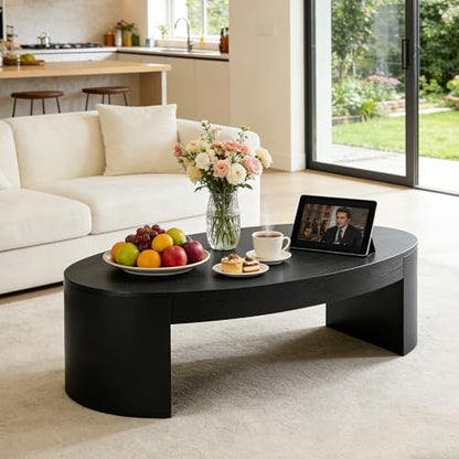 42.24” Modern Oval Coffee Table, MDF Center Table, Conference Table, Minimalist Accent Dinning Coffee Table for Living Room, Apartment,Office,Courtyard,No Assembly.(Black) - color: Black-f