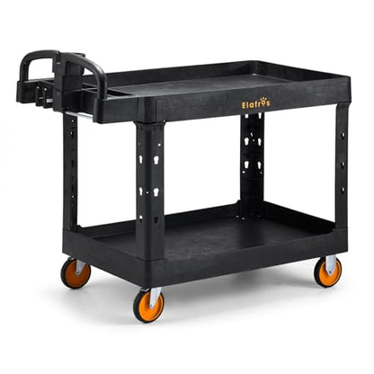 Extra Large Heavy Duty Plastic Utility Work Cart, 43.5 x 24.6 in | 550 lbs Capacity, Deep Tub Shelves, Ergonomic Handle, 5-Inch Casters, Rolling Service Cart, Tool Cart, Garage Warehouse Shop