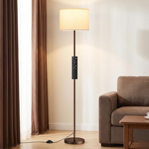 Dimmable Floor Lamp for Living Room with Remote, 9W 900LM LED Bulb Included, Deep Beige Shade Brown Pole - color: brown & deep beige