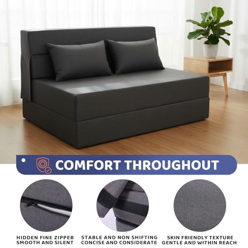 Fvkind Foldable Mattress Chair, Convertible Design, Standard Size, Gray | High-Density Foam - Floor Mattress Function - Living Room & Bedroom - Adults & Family Use - Reading & Lounging - color: Dark Grey, size: Standard