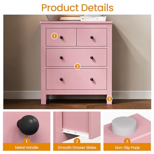 RoyalCraft 3 Drawer Nightstand, Pink Night Stand with Storage Drawers, Wood Bedside Table for Bedroom, Modern End Table for Hallway - color: Pink