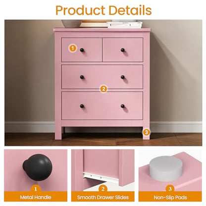 RoyalCraft 3 Drawer Nightstand, Pink Night Stand with Storage Drawers, Wood Bedside Table for Bedroom, Modern End Table for Hallway - color: Pink