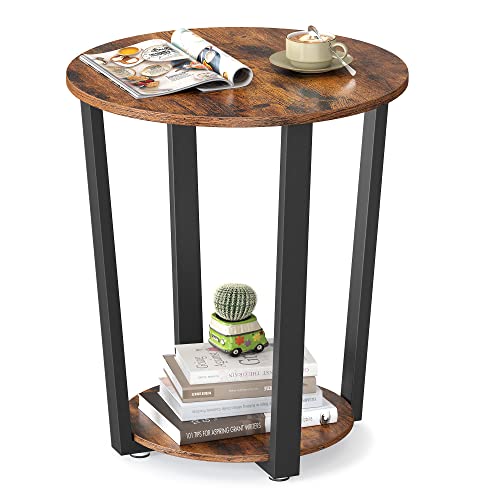 VASAGLE Round Side End Table, 2-Tier Accent Bedside Table with Storage Shelf, Easy Assembly, Nightstand for Small Spaces, Living Room, Bedroom, Rustic Brown and Ink Black ULET57X - color: Rustic Brown + Ink Black, size: 19.7"Dia. x 22.4"H