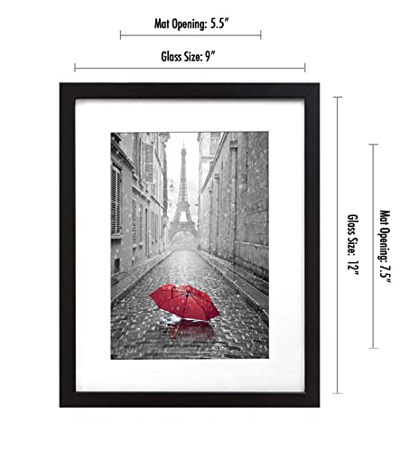 Americanflat 9x12 Picture Frame with Shatter-Resistant Glass - Set of 2 - Use as 6x8 Frame with Mat or Display 9x12 Photo Without Mat - Signature Collection - Photo Frames for Tabletop or Wall - Black | Engineered Wood construction, Shatter-resistant glas