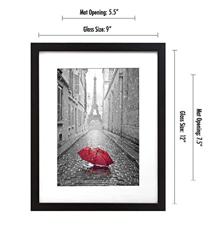 Americanflat 9x12 Picture Frame with Shatter-Resistant Glass - Set of 2 - Use as 6x8 Frame with Mat or Display 9x12 Photo Without Mat - Signature Collection - Photo Frames for Tabletop or Wall - Black | Engineered Wood construction, Shatter-resistant glas