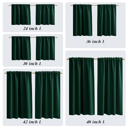 PANELSBURG Dark Green Blackout Curtains for Bedroom,Thermal Insulated Short Room Darkening Curtain for Kitchen Window Set of 2 Panels Rod Pocket 42 Inch Length,Hunter Emerlad Green - color: Dark Green