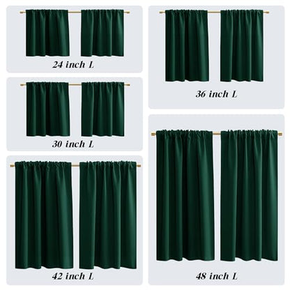 PANELSBURG Dark Green Blackout Curtains for Bedroom,Thermal Insulated Short Room Darkening Curtain for Kitchen Window Set of 2 Panels Rod Pocket 42 Inch Length,Hunter Emerlad Green - color: Dark Green