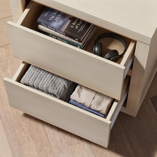 Nightstand with 2 Drawers, Modern Bedside Table with Handless Design, Wood End Table with Thickened Design, Night Stand for Bedroom, Light Grey Oak - color: Light Grey Oak