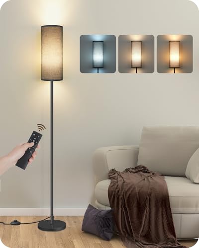 Dimmable Black Floor Lamp for Living Room with Remote and Foot Switch, Corner Floor Lamp for Bedroom, Modern Standing Tall Lamp, 10W 900LM Bulb Included, 3000K-6500K, Linen Shade, FCC Listed B06LD05W1 - color: Black