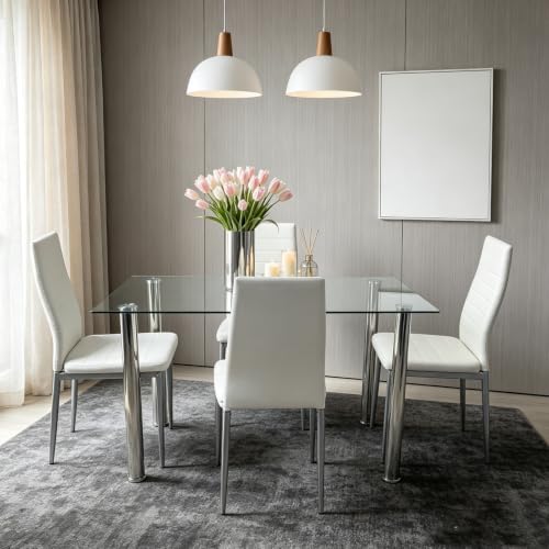 5-Piece Dining Table Set for 4, Table with 4 Chairs, White - color: White, size: Table & Chairs