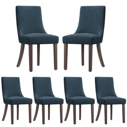MALOL Wooden Dining Chairs Set of 6, Upholstered Kitchen & Dining Room Chairs with Solid Wood Legs Curved Backrest Farmhouse Accent Chair for Dining/Kitchen/Living Room, Blue - color: Blue, size: Set of 6