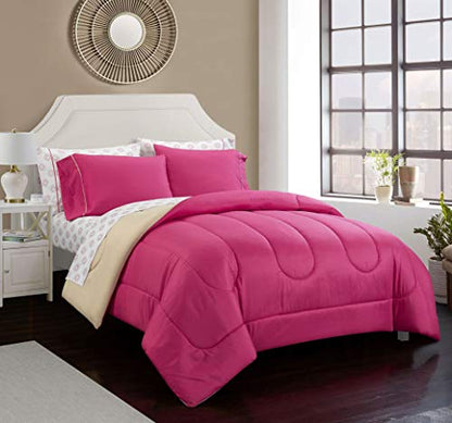 Idea Nuova "Casa 7-Piece Solid Reversible Comforter Set with Bonus Sheets, Fuschia, Queen, 86"x86" - color: Fuschia, size: Queen