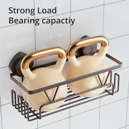 KEGII Shower Caddy Suction Cup 3 Pack, Bathroom Organizer Shelf, Bronze | Removable Rustproof Stainless Steel Rack with Soap Holder and Hooks, No Drill Shower Storage for Shampoo and Bathroom Items