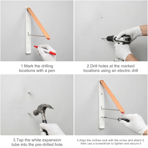 RFOUO White Foldable Wall Mounted Clothes Drying Rack,Laundry Hanger,1 Pack | Space saving Foldable Clothes Hanger for Laundry Organization,coat hanger racks,laundry drying rack,Clothes drying hanger - size: 1 Pack