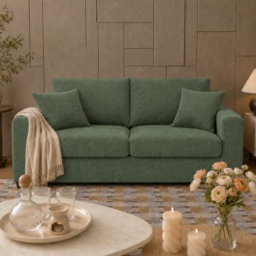 69'' Loveseat Sofa,Modern Fabric 2-Seater Sofa with 2 Pillows(Dark Green) | Small Couches for Living Room, Office,Apartment, Small Spaces,21 in Deep Seat - color: Dark Green