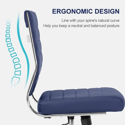 Okeysen Armless Office Desk Chair, Mid Back Ergonomic Swivel Conference Room Chair, Adjustable Height PU Leather Home Desk Chair, Modern Small Rolling Computer Task Chair, Navy Blue - color: Navy Blue