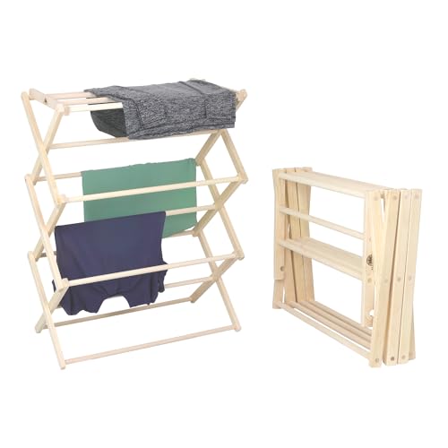 Premium American Maple Clothes Drying Rack - Handcrafted in Pennsylvania - Solid Wood Construction, Collapsible, Eco-Friendly Laundry Solution (Medium) - color: Medium | Flat Top