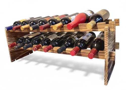 16-Bottle Stackable Wine Rack - 2-Tier Rustic Pine Wood Wine Storage, Freestanding Organizer for Kitchen, Home Bar & Dining Room - Easy Assembly - size: 16 Bottle