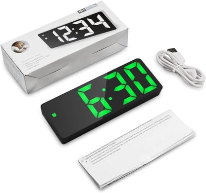 AMIR Digital Alarm Clock, Electronic Desk Clock with Temperature Display | Adjustable Brightness, 12/24H Display, Dual Power Option, Alarm Clock for Bedroom Home (Plug Not Included) - color: Green