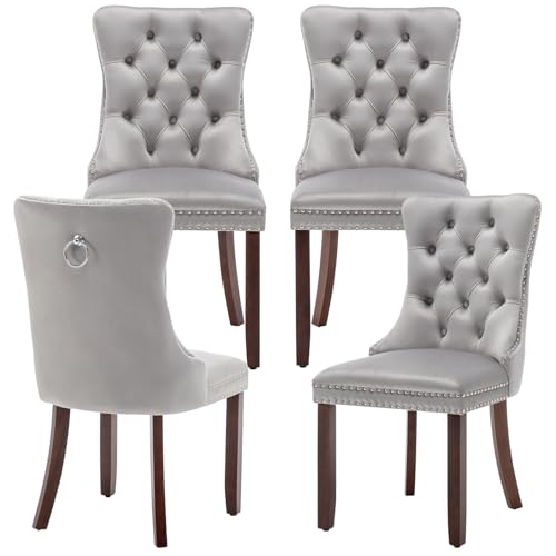 Eifizek Dining Chairs Set of 4 Upholstered Chairs with Tufted Back, Light Grey - color: Light Grey01