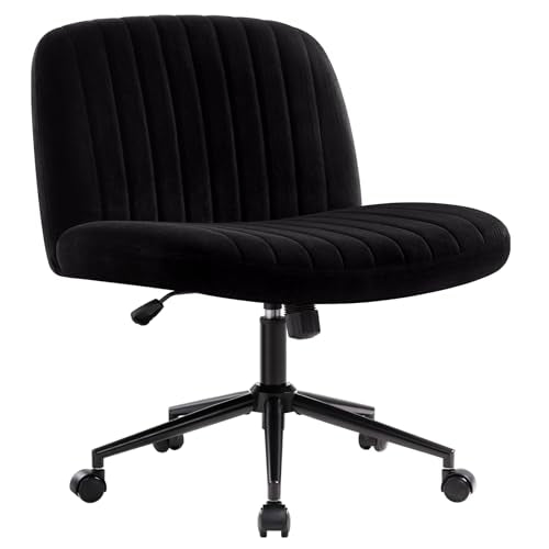 IWMH Criss Cross Office Chair with Wheels Cross Legged Desk Chair Armless | Black Computer Chair Vanity Chair Wide Seat Swivel Task Chair for Home Office Bedroom Make Up Small Space Height Adjustable - color: Black With Wheels