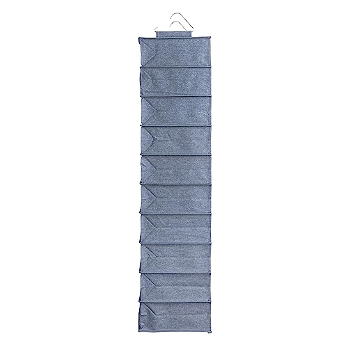 Household Essentials Hanging Narrow Cotton Blend and Plastic Closet Organizer with 10 Storage Shelves, Denim - color: Denim