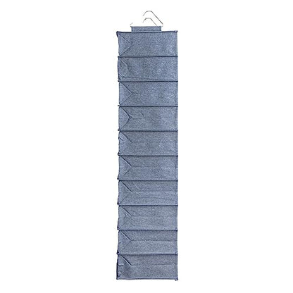 Household Essentials Hanging Narrow Cotton Blend and Plastic Closet Organizer with 10 Storage Shelves, Denim - color: Denim