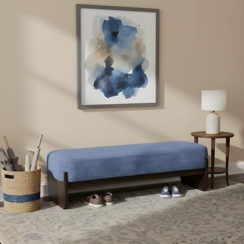 Christopher Knight Home Arden Minimalist Style Rectangular Loop Yarn Fabric Ottoman Bench, Rubberwood Frame, Entryway Bench, Living Room Sofa Extra Seat, End of Bed Footstool, Blue+Brown - color: Blue+brown