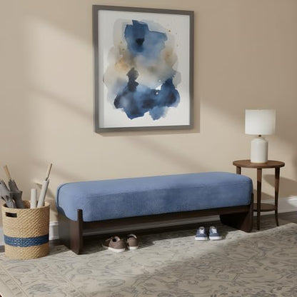 Christopher Knight Home Arden Minimalist Style Rectangular Loop Yarn Fabric Ottoman Bench, Rubberwood Frame, Entryway Bench, Living Room Sofa Extra Seat, End of Bed Footstool, Blue+Brown - color: Blue+brown