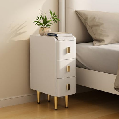 AQIMUELE Narrow Nightstand with Drawers, Narrow Side Table Leather, Small Bedside Tables for Bedroom. (White) - color: White, size: 7.8"W x 15"D x 22.8"H