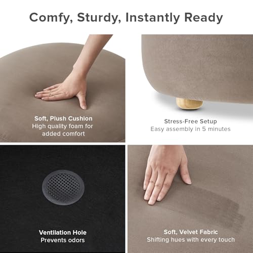 mopio Luna Round Ottoman with Storage and Tray, Round Coffee Table with Storage, Upholstered Foot Stools Ottoman for Living Room, Bedroom, with Solid Rubberwood Legs (Mocha Brown Premium Velvet) - color: Brown Velvet, Round