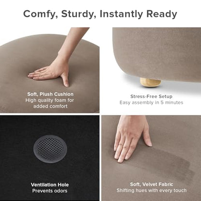 mopio Luna Round Ottoman with Storage and Tray, Round Coffee Table with Storage, Upholstered Foot Stools Ottoman for Living Room, Bedroom, with Solid Rubberwood Legs (Mocha Brown Premium Velvet) - color: Brown Velvet, Round