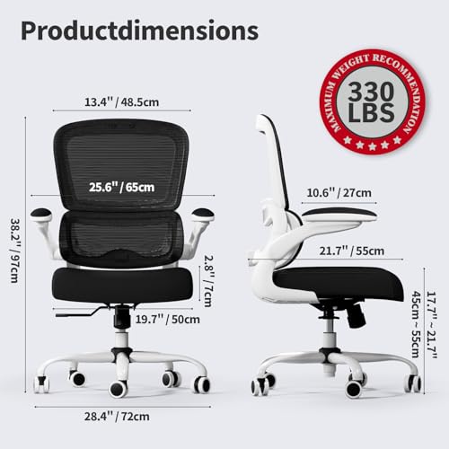 TRALT Office Chair - Ergonomic Desk Chair with Adjustable Lumbar Support, Mesh Computer Chair, Executive Chair for Home Office Comfortable Lumbar Support (1, White+Black) - color: White+black