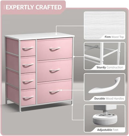 Sorbus Dresser with 7 Drawers - Furniture Storage Chest for Kid’s, Teens, Bedroom, Nursery, Playroom, Clothes, Toys - Steel Frame, Wood Top, Tie-dye Fabric Bins (7-Drawer, Pastel Pink) - color: Pastel Pink